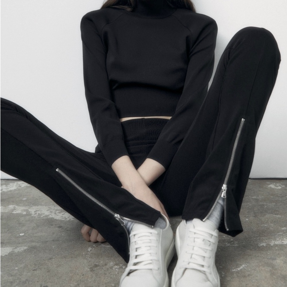 ZARA Ottoman Leggings With Front Zipper Detail - Size L - NEW